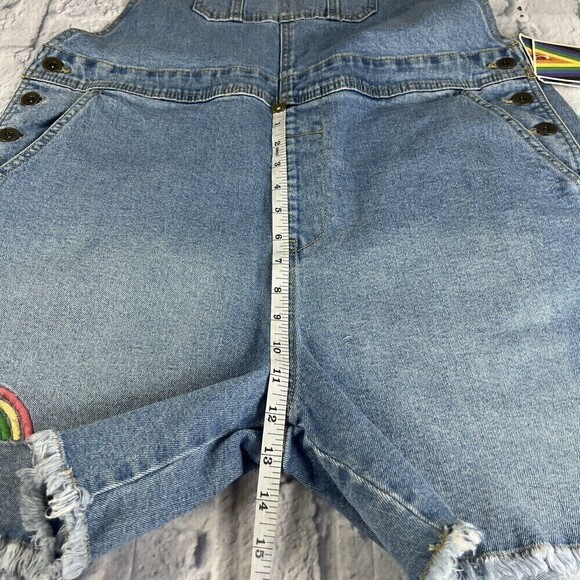 Take Pride Adult Gender Rainbow Denim Shortalls Jumpsuit Large Denim Overalls - Picture 14 of 16